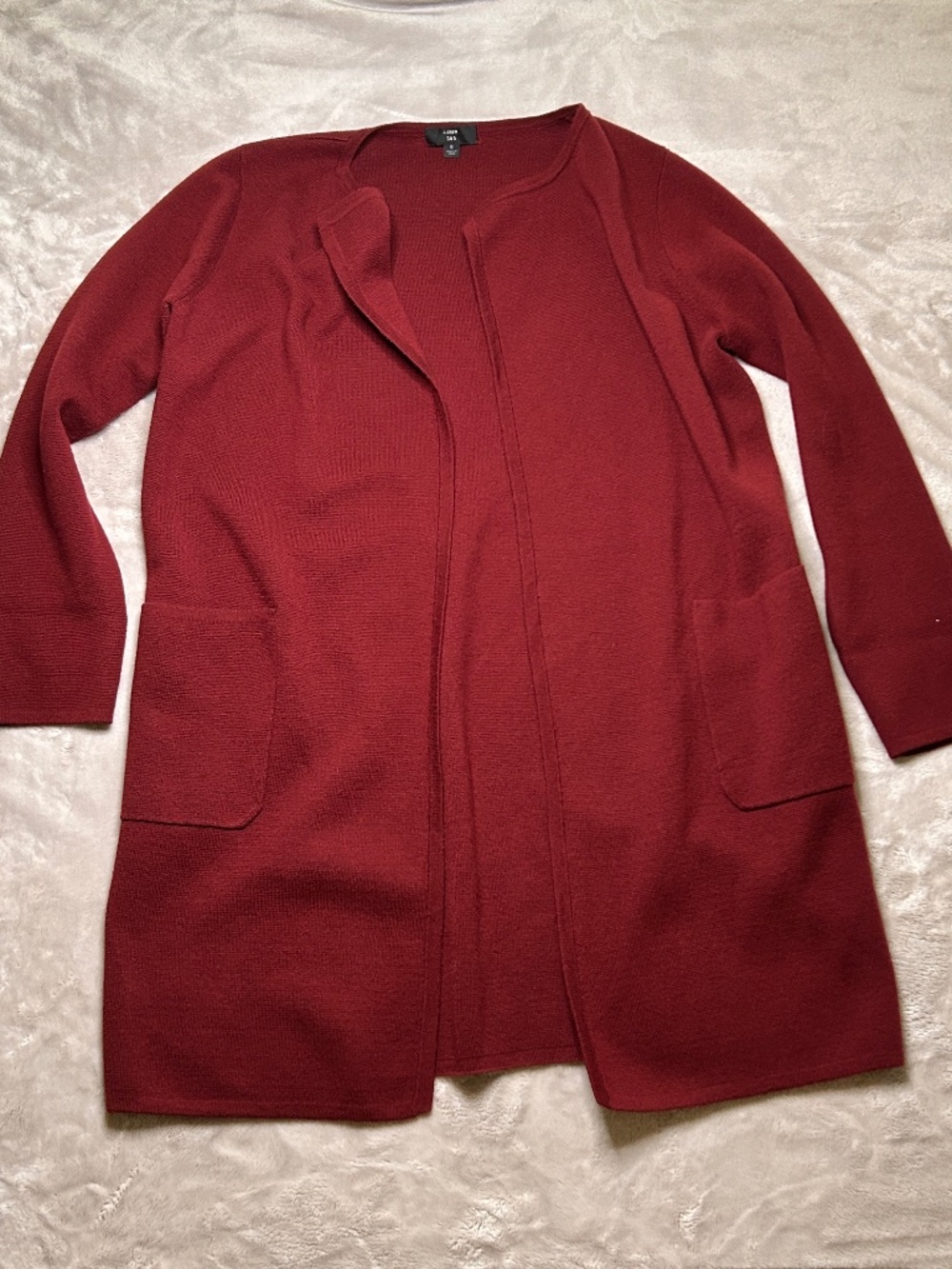 J. CREW Juliette‎ Collarless Sweater Blazer Size S Burgundy Lagenlook Wool Blend